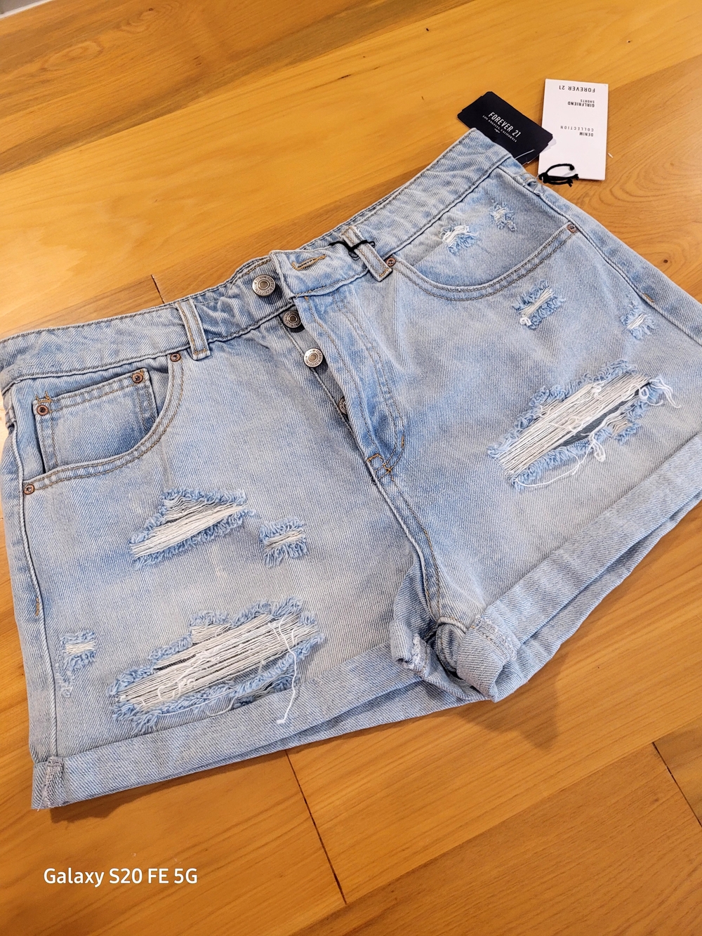 Forever 21 Light Blue Distressed High-Rise Denim Shorts